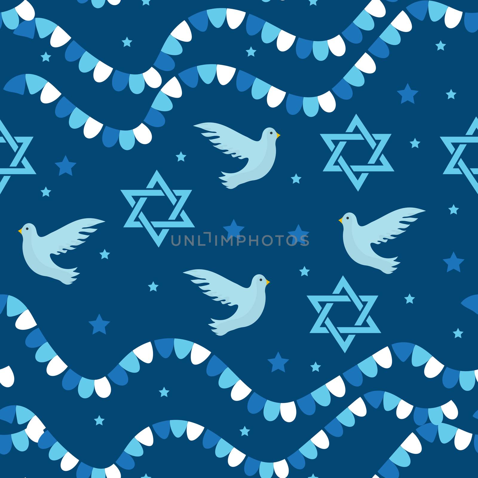 Happy Israel Independence Day seamless pattern with flags and bunting. Jewish Holidays endless background, texture. Jewish backdrop. illustration