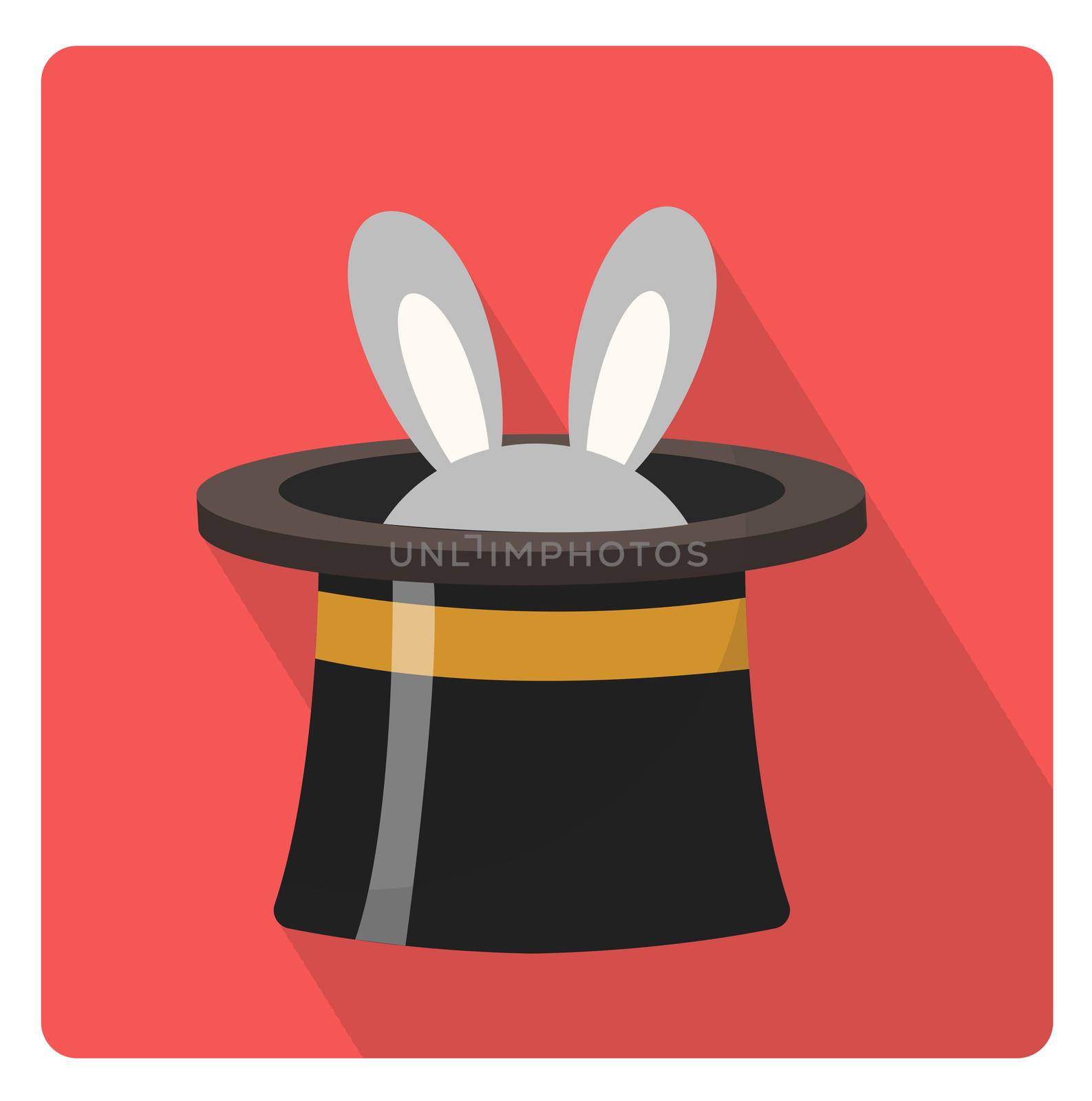 Magician hat with a rabbit icon flat style with long shadows, isolated on white background. illustration. by lucia_fox