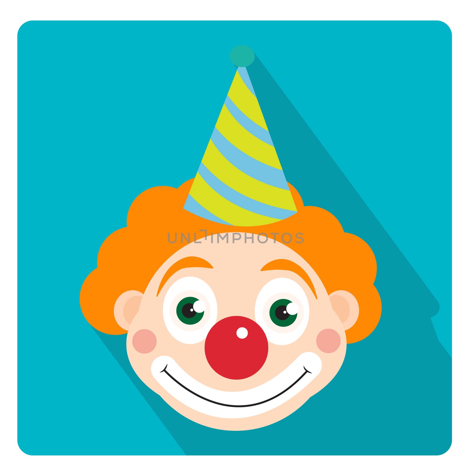Clown icon flat style with long shadows, isolated on white background. illustration