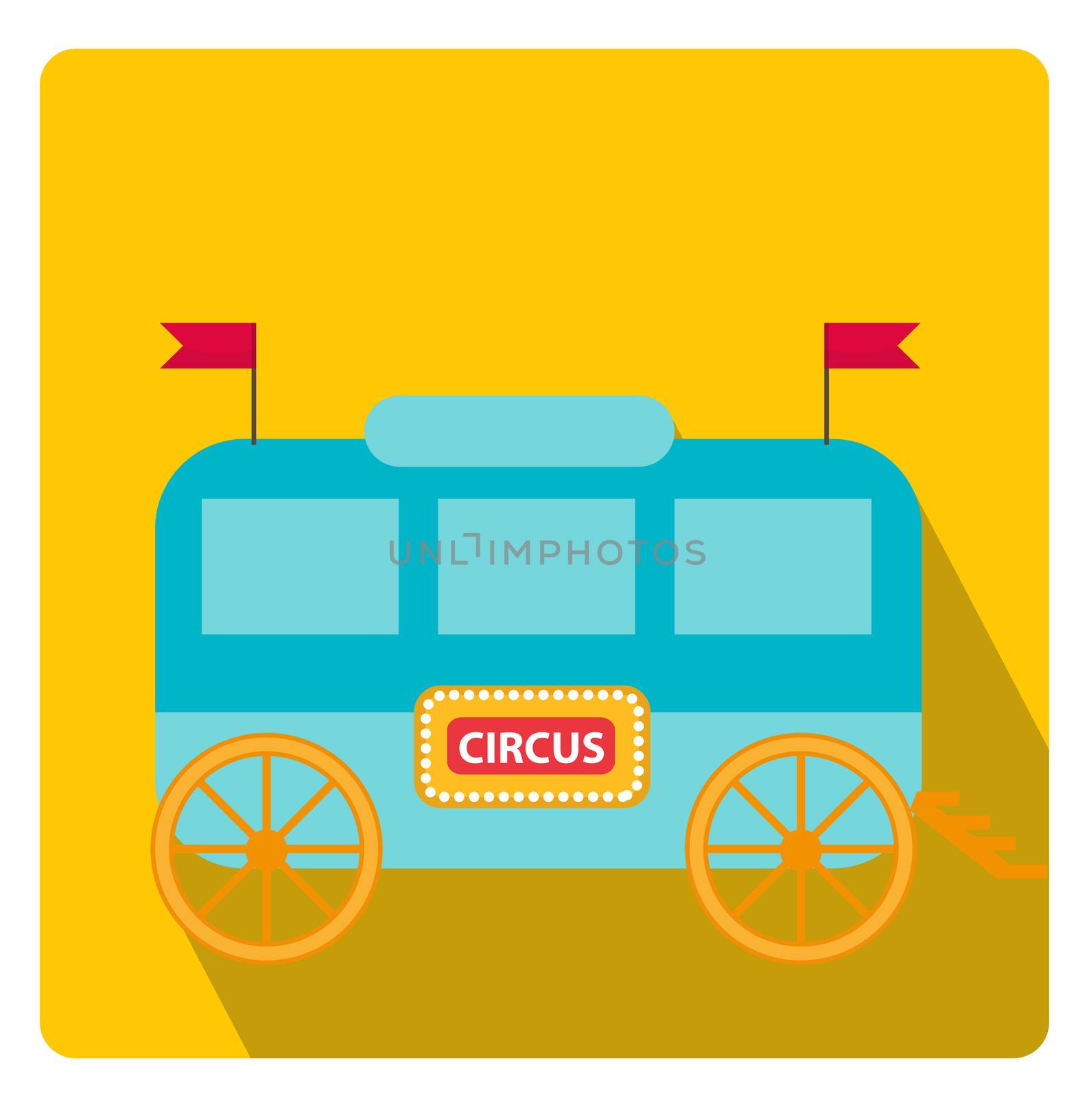 Circus trailer, wagon icon flat style with long shadows, isolated on white background. illustration