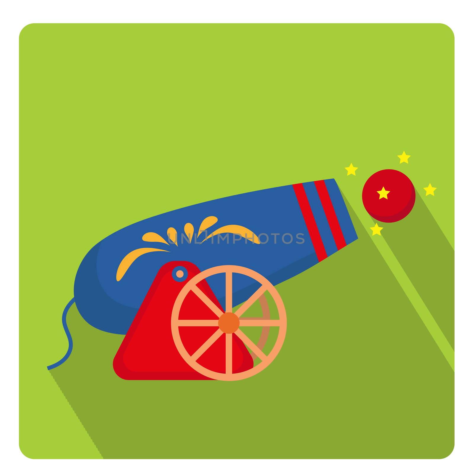 Circus Cannon icon flat style with long shadows, isolated on white background. illustration. by lucia_fox