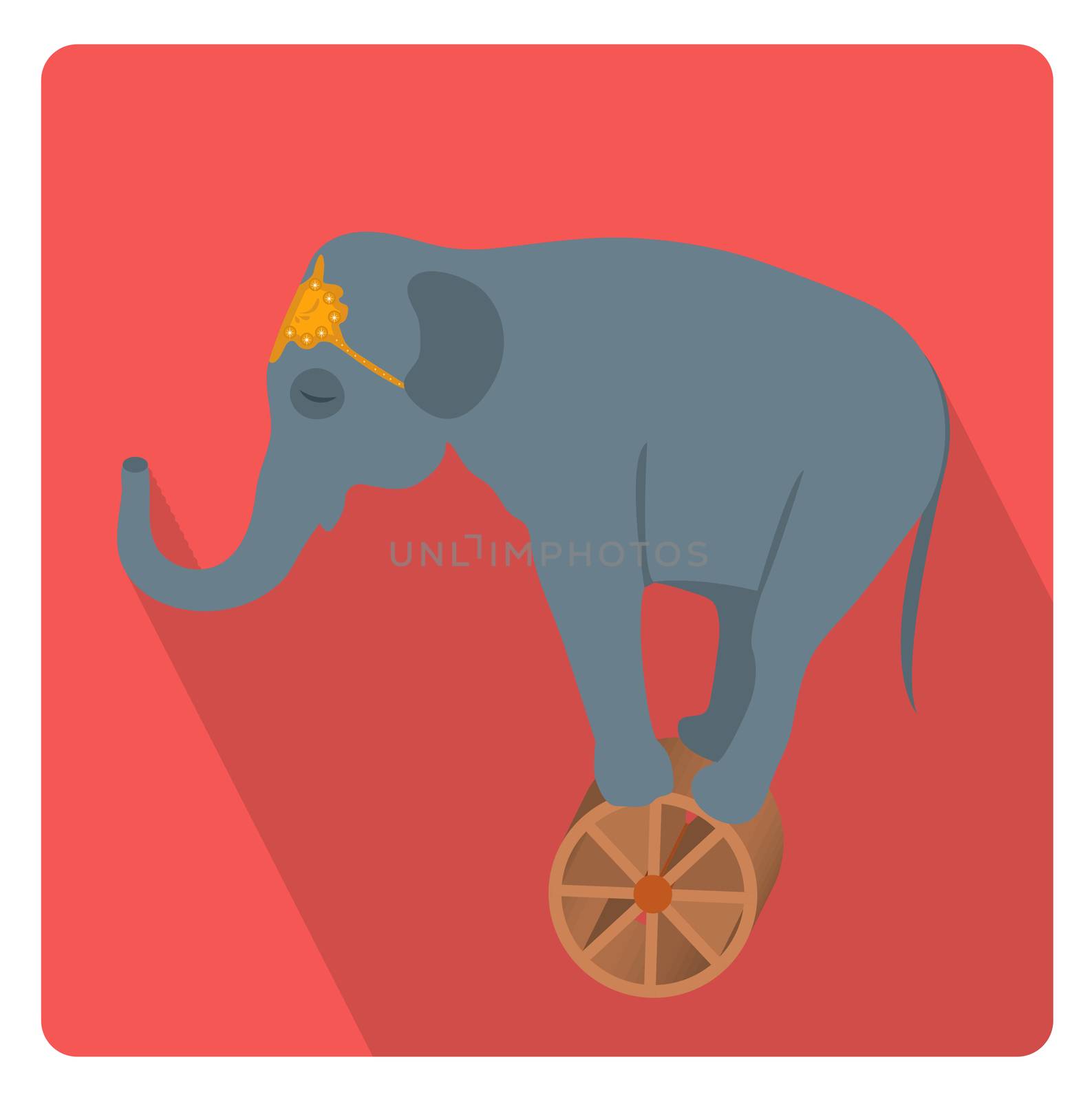 Circus elephant on the wheel icon flat style with long shadows, isolated on white background. illustration. by lucia_fox