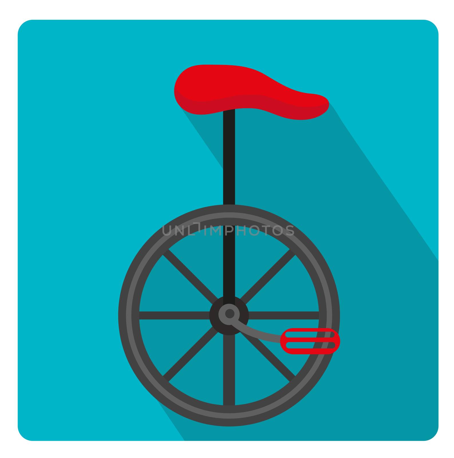 Unicycle circus icon for flat style with long shadows, isolated on white background. illustration