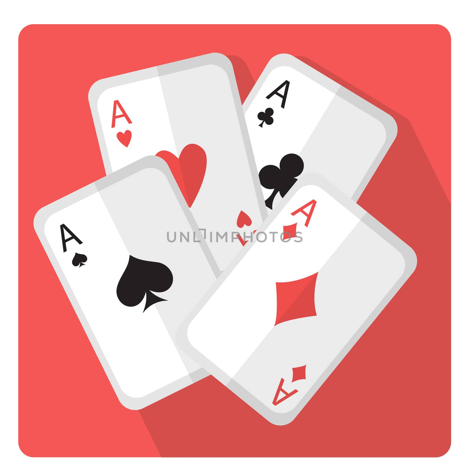 Playing cards with aces icon flat style with long shadows, isolated on white background. illustration by lucia_fox