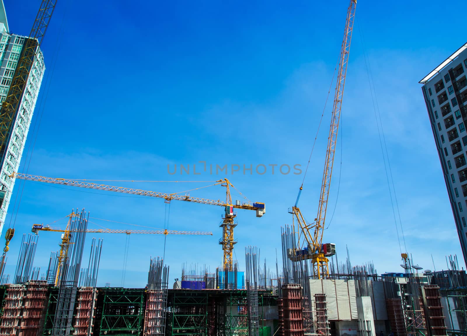 The under construction building at construction site