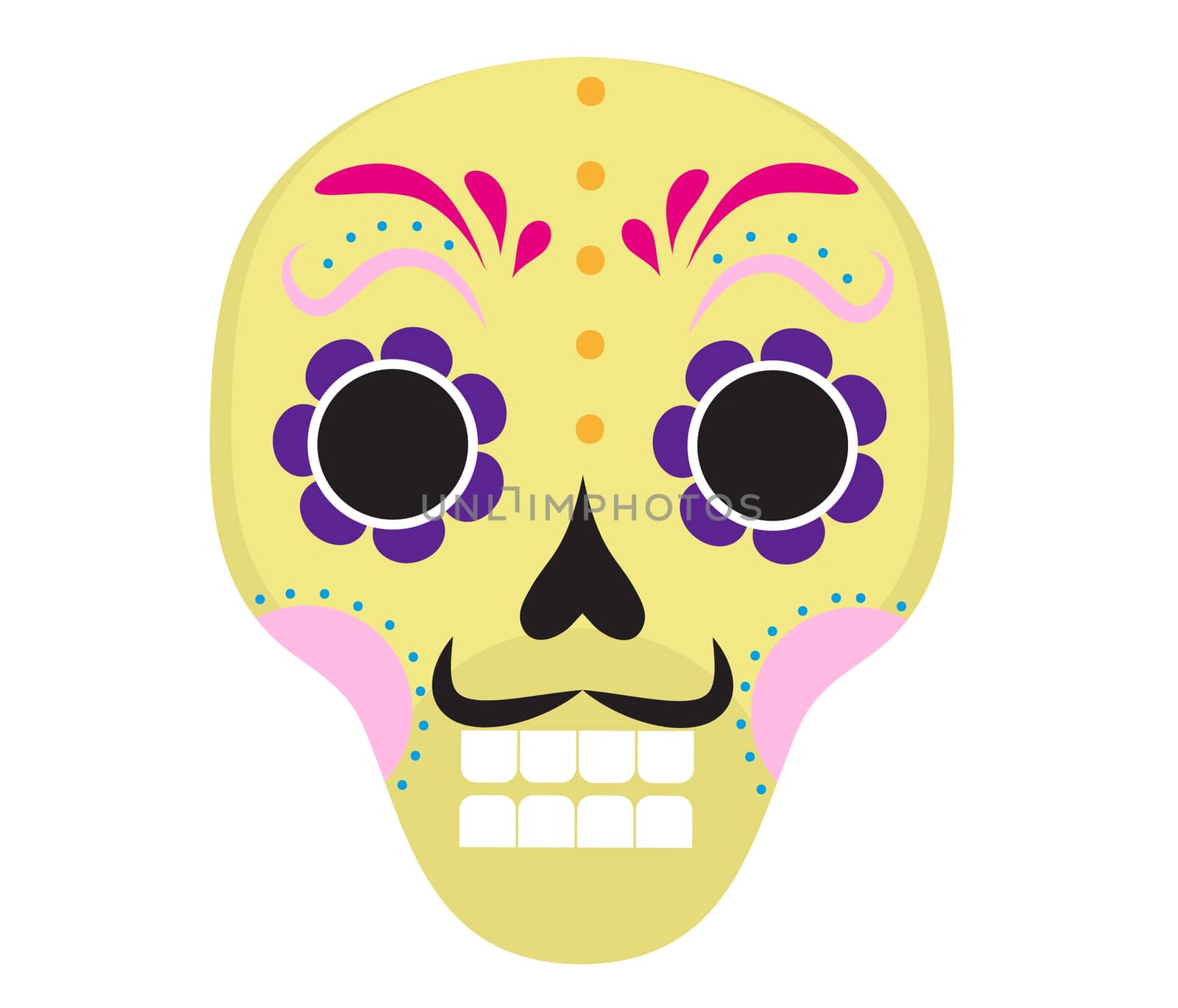 Sugar skull icon, flat, cartoon style. Cute dead head, skeleton for the Day of the Dead in Mexico. Isolated on white background. illustration, clip art. by lucia_fox