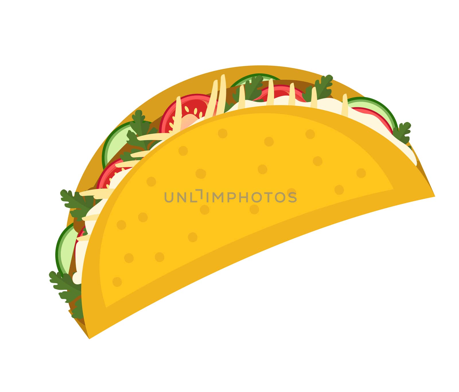 Tacos icon flat, cartoon style isolated on white background. illustration, clip art. Traditional Mexican food. by lucia_fox