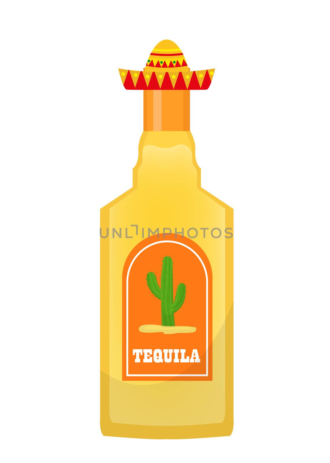 Tequila bottle icon flat, cartoon style isolated on white background. illustration, clip art. Traditional Mexican drink. by lucia_fox