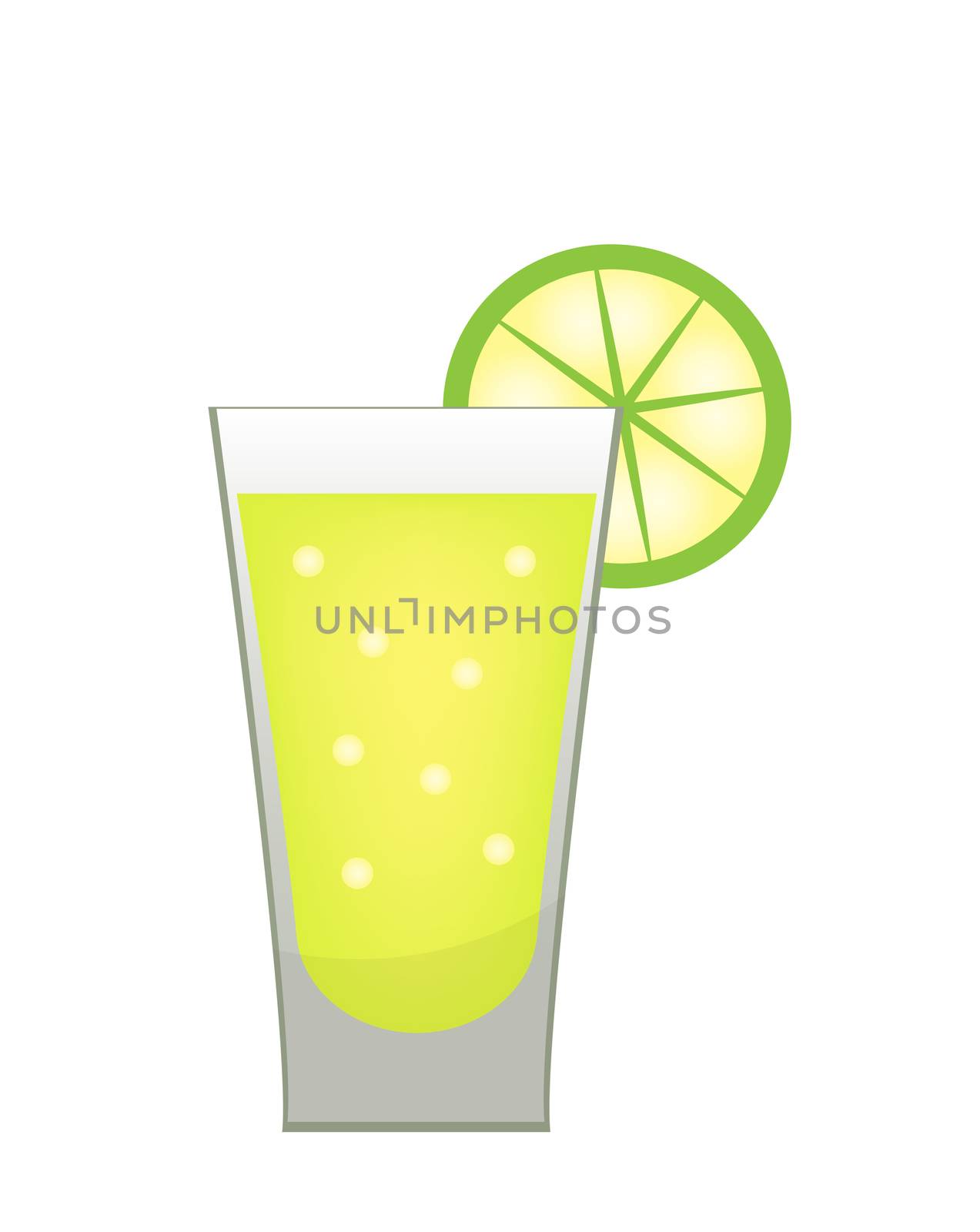 Stack of tequila with a lime slice icon flat, cartoon style. Drink isolated on white background. Alcoholic cocktail. illustration