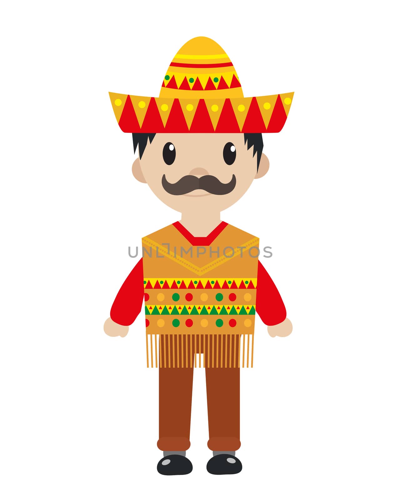 Mexican in a traditional suite icon flat, cartoon style. Man isolated on white background. illustration, clip art