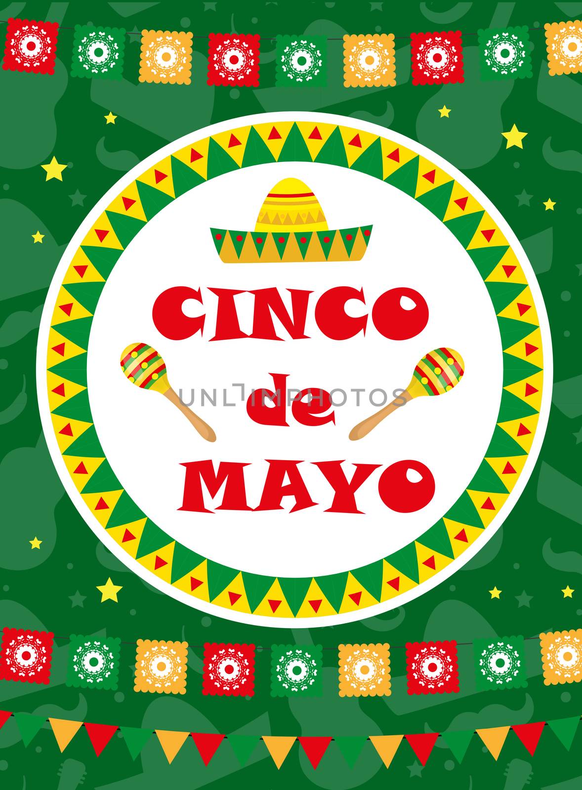 Cinco de Mayo greeting card, template for flyer, poster, invitation. Mexican celebration with traditional symbols. illustration. by lucia_fox