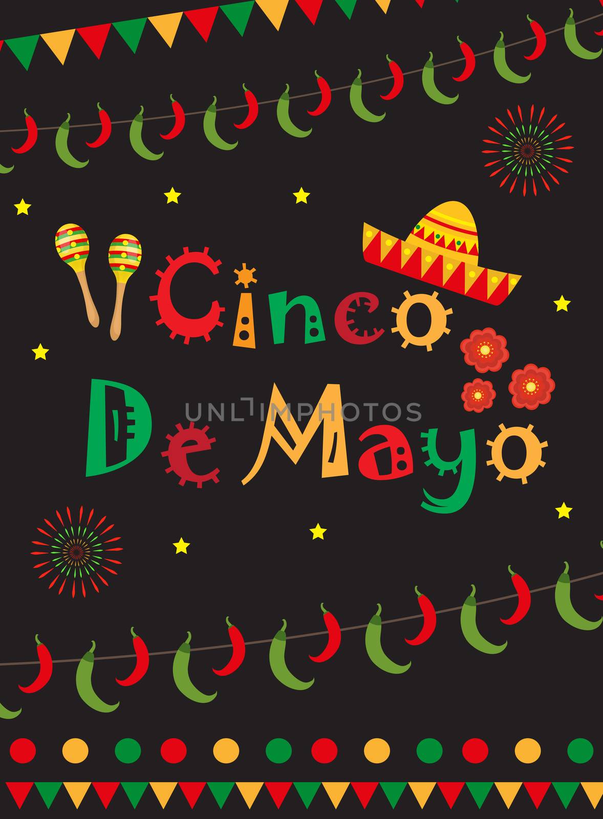 Cinco de Mayo greeting card, template for flyer, poster, invitation. Mexican celebration with traditional symbols. illustration. by lucia_fox