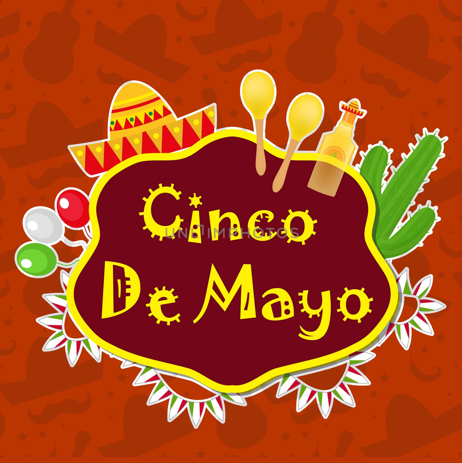 Cinco de Mayo greeting card, template for flyer, poster, invitation. Mexican celebration with traditional symbols. illustration. by lucia_fox