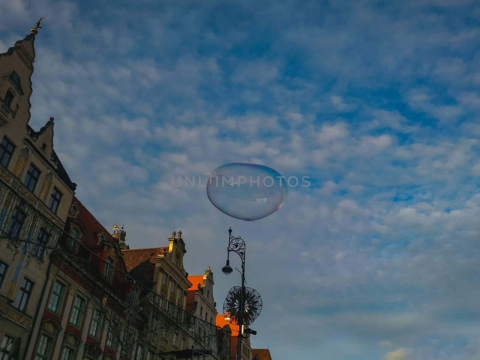 Bubbles flyin above Wroclaw market square