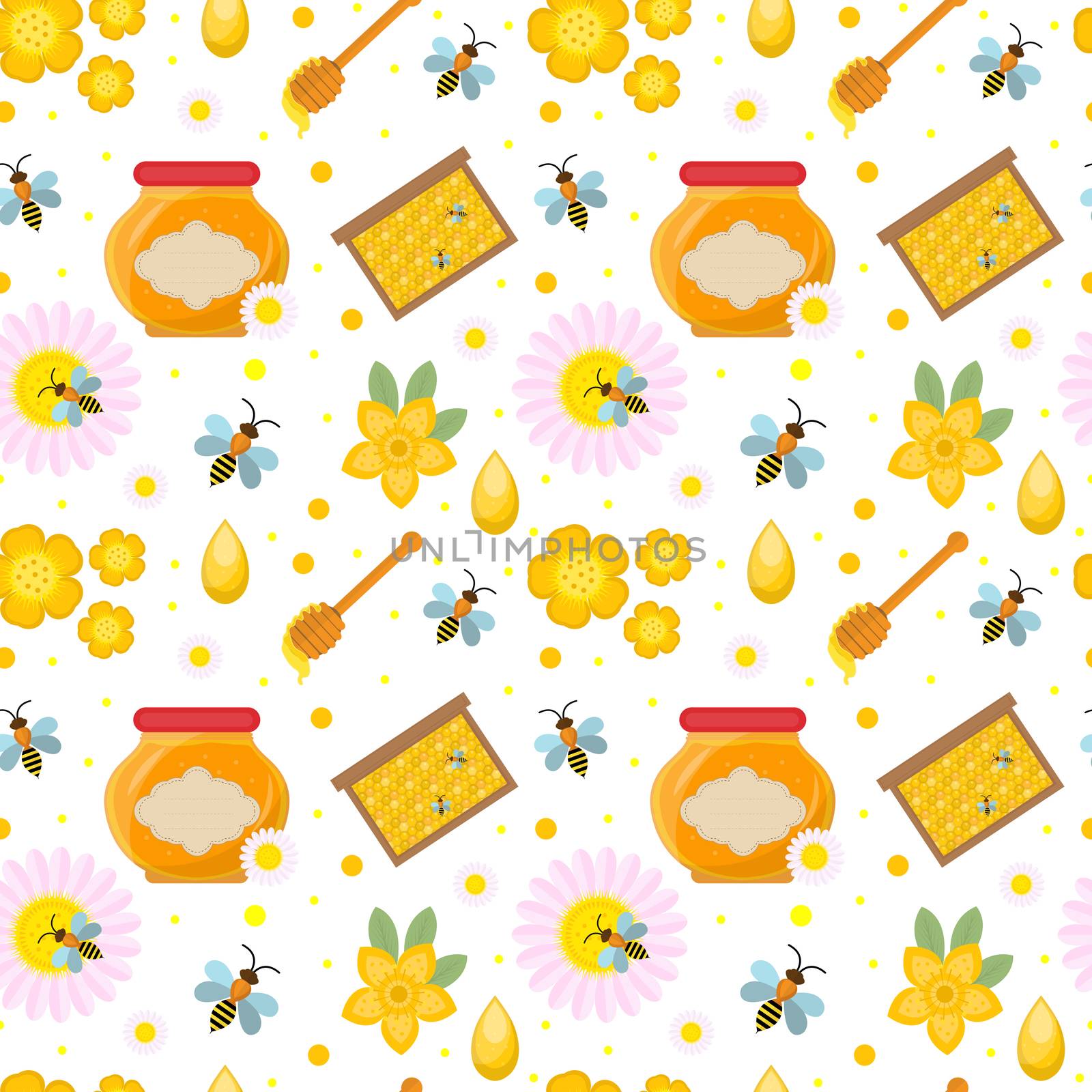 Honey seamless pattern. Beekeeping endless background, texture. illustration