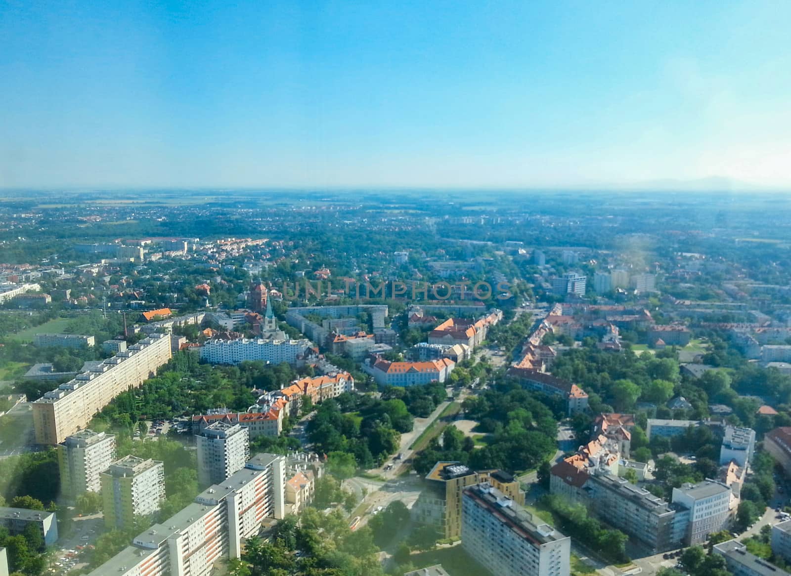 Colorful panorama of Wroclaw city from highground