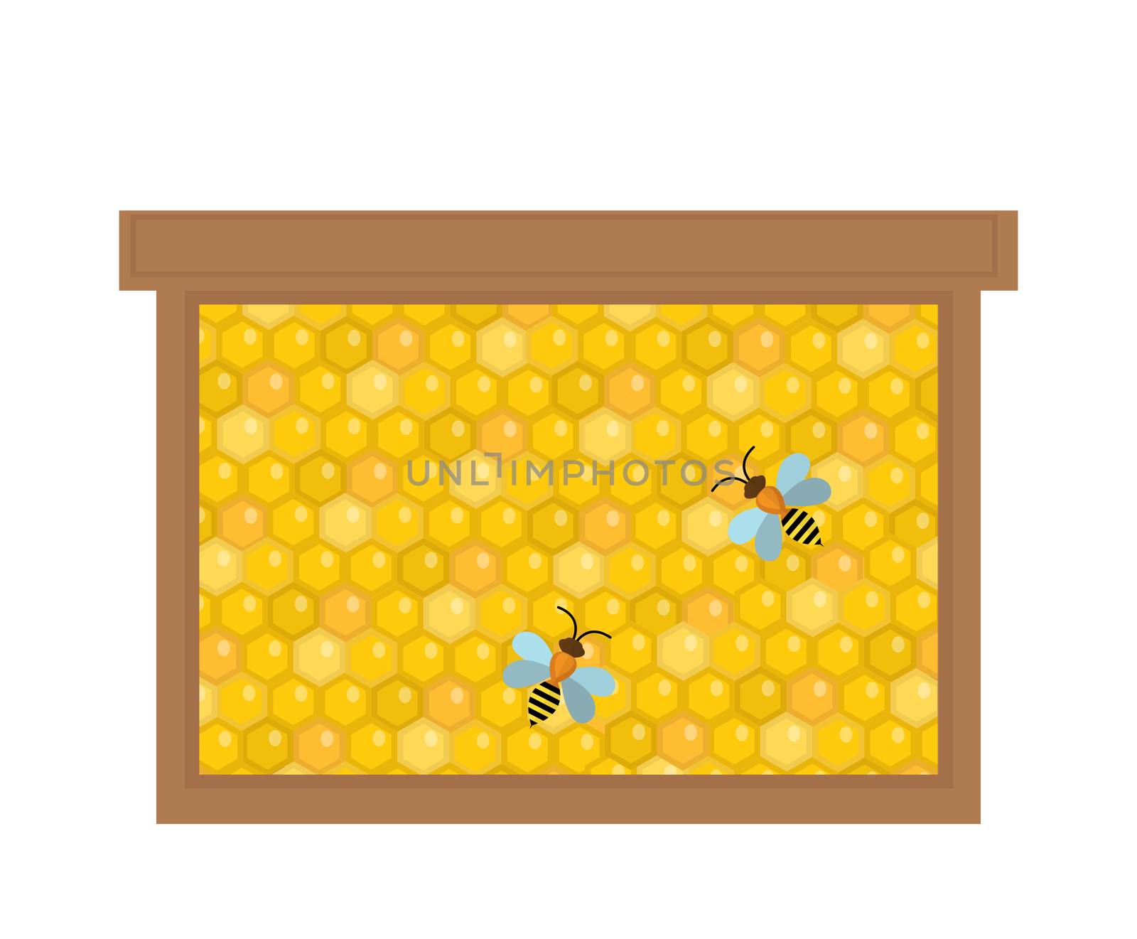 Honeycomb in wooden frame icon, flat style. Isolated on white background. illustration, clip-art