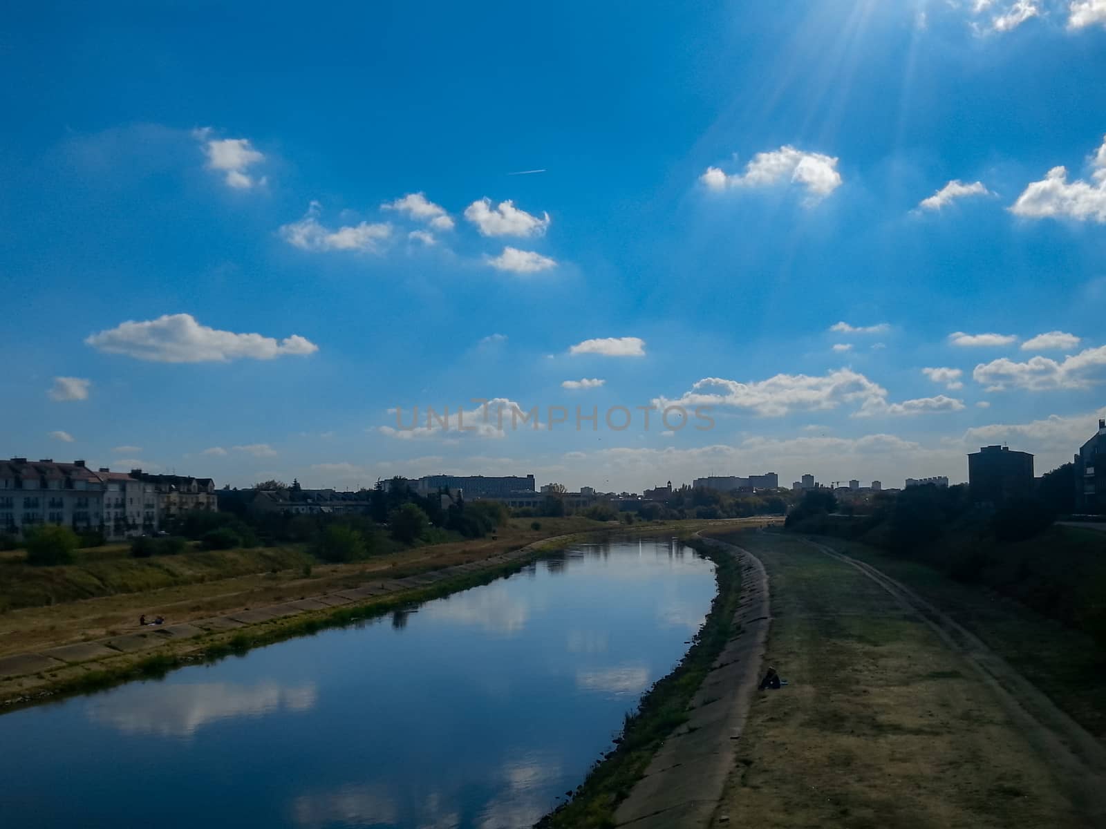 Warta river in Poznan city at sunny day