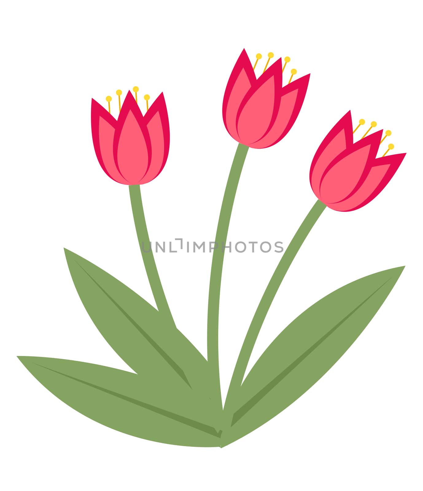 Bouquet of pink tulips icon, flat style. Isolated on white background. illustration, clip-art. by lucia_fox