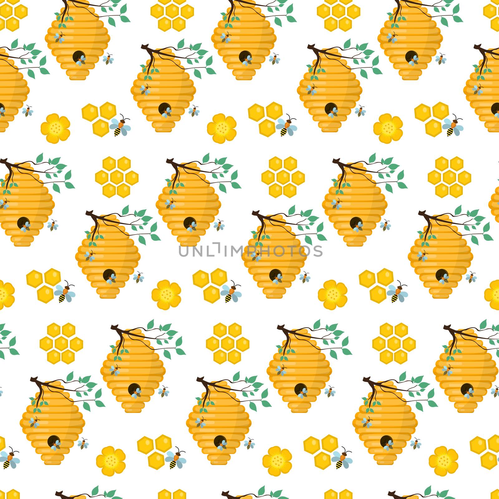 Honey seamless pattern. Beekeeping endless background, texture. illustration. by lucia_fox