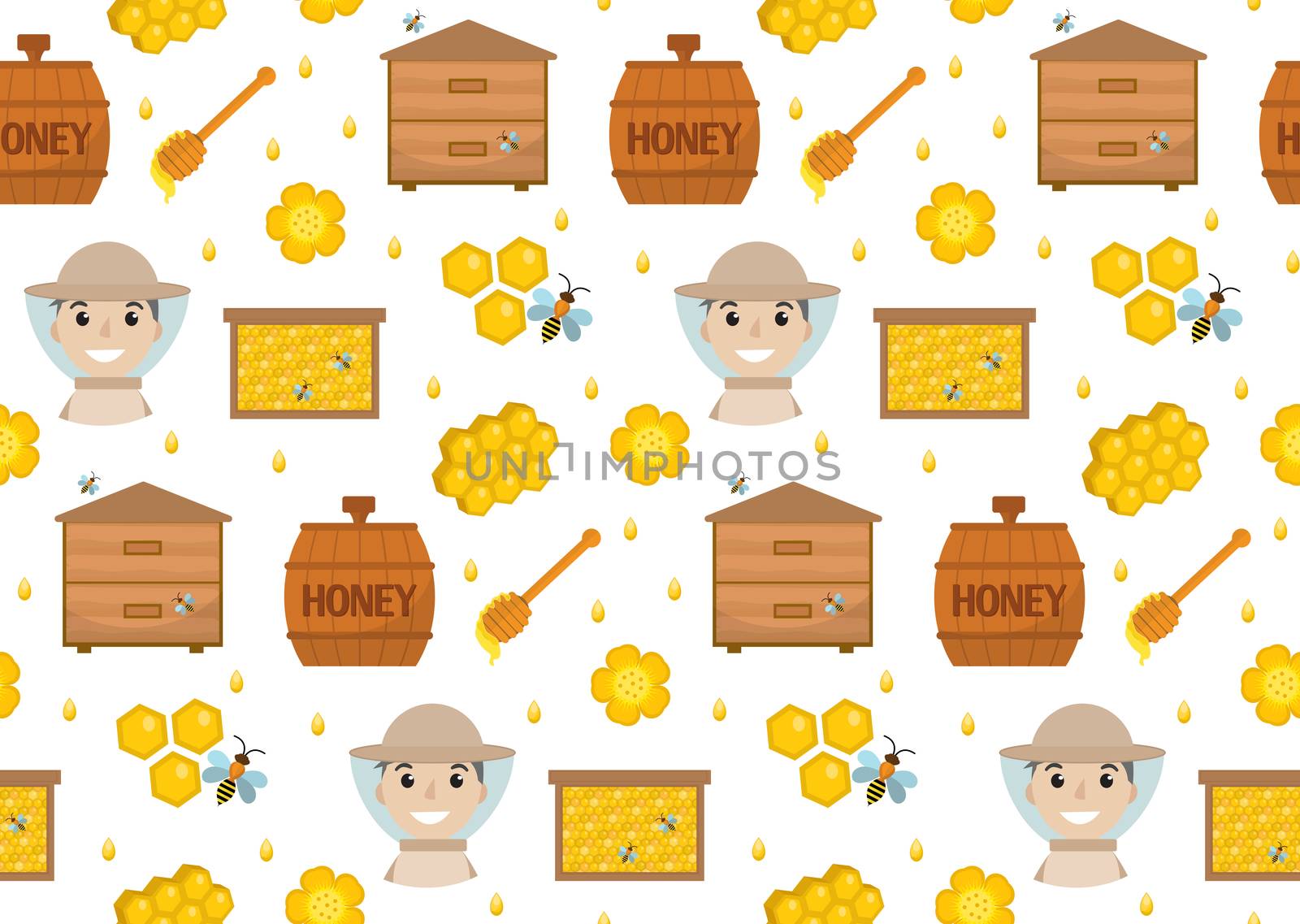Honey seamless pattern. Beekeeping endless background, texture. illustration. by lucia_fox