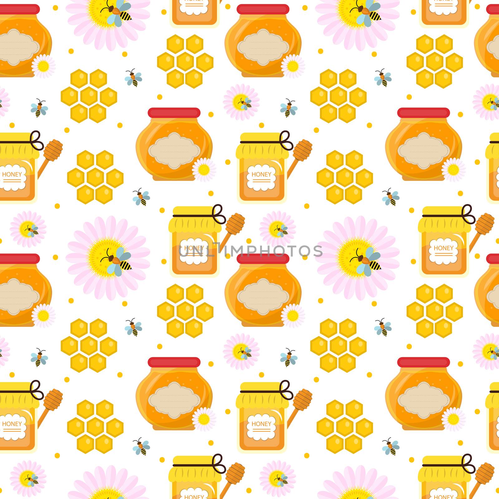 Honey seamless pattern. Beekeeping endless background, texture. illustration