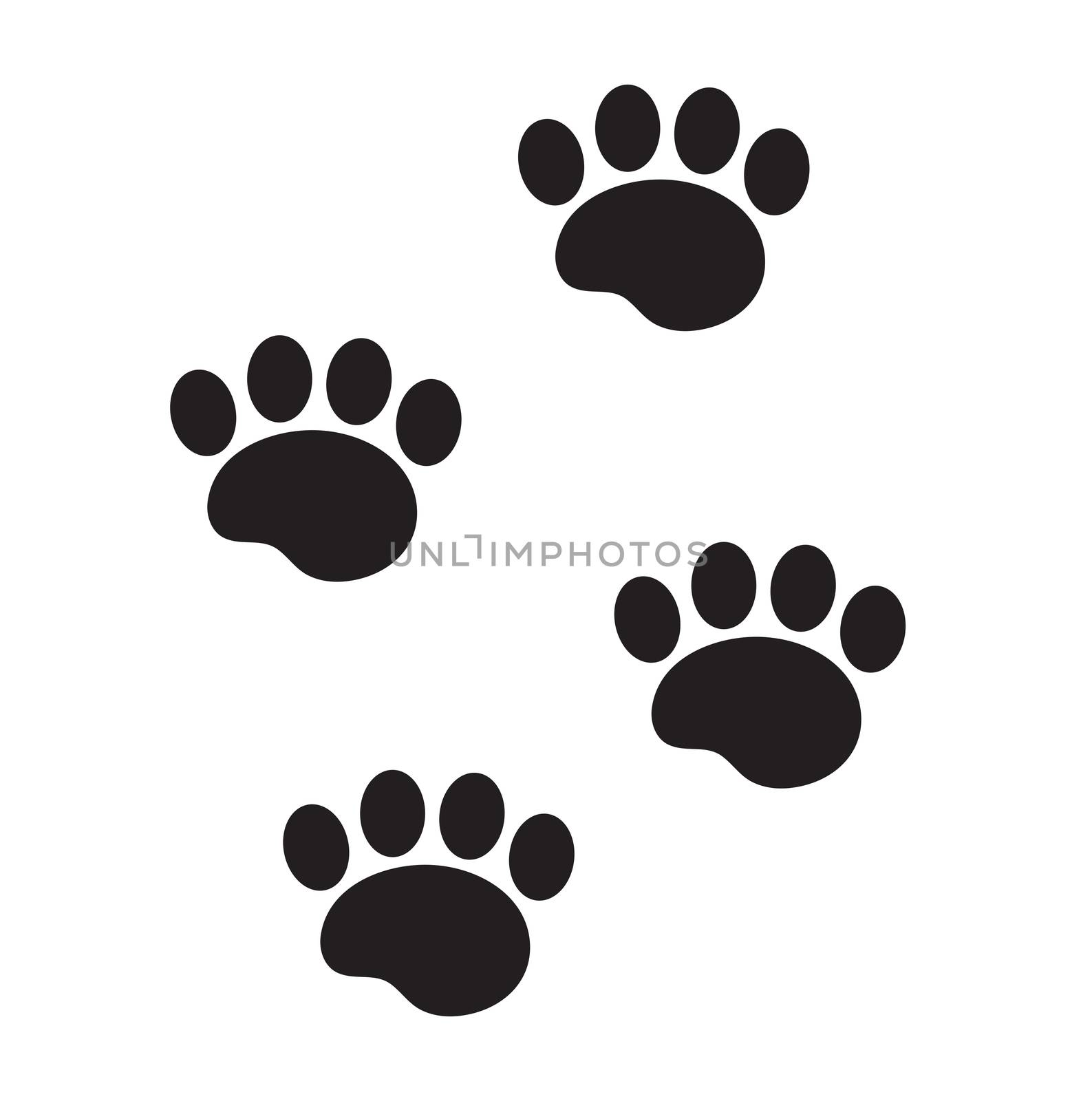 Foot marks of an animal icon, flat, cartoon style. Traces of dog paw isolated on white background. illustration, clip-art. by lucia_fox