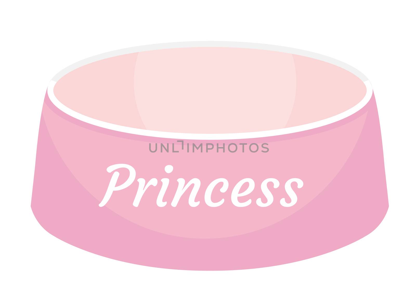 Pink dog food bowl with an inscription Princess icon, flat, cartoon style. Plate for animals. Isolated on white background. illustration, clip-art. by lucia_fox