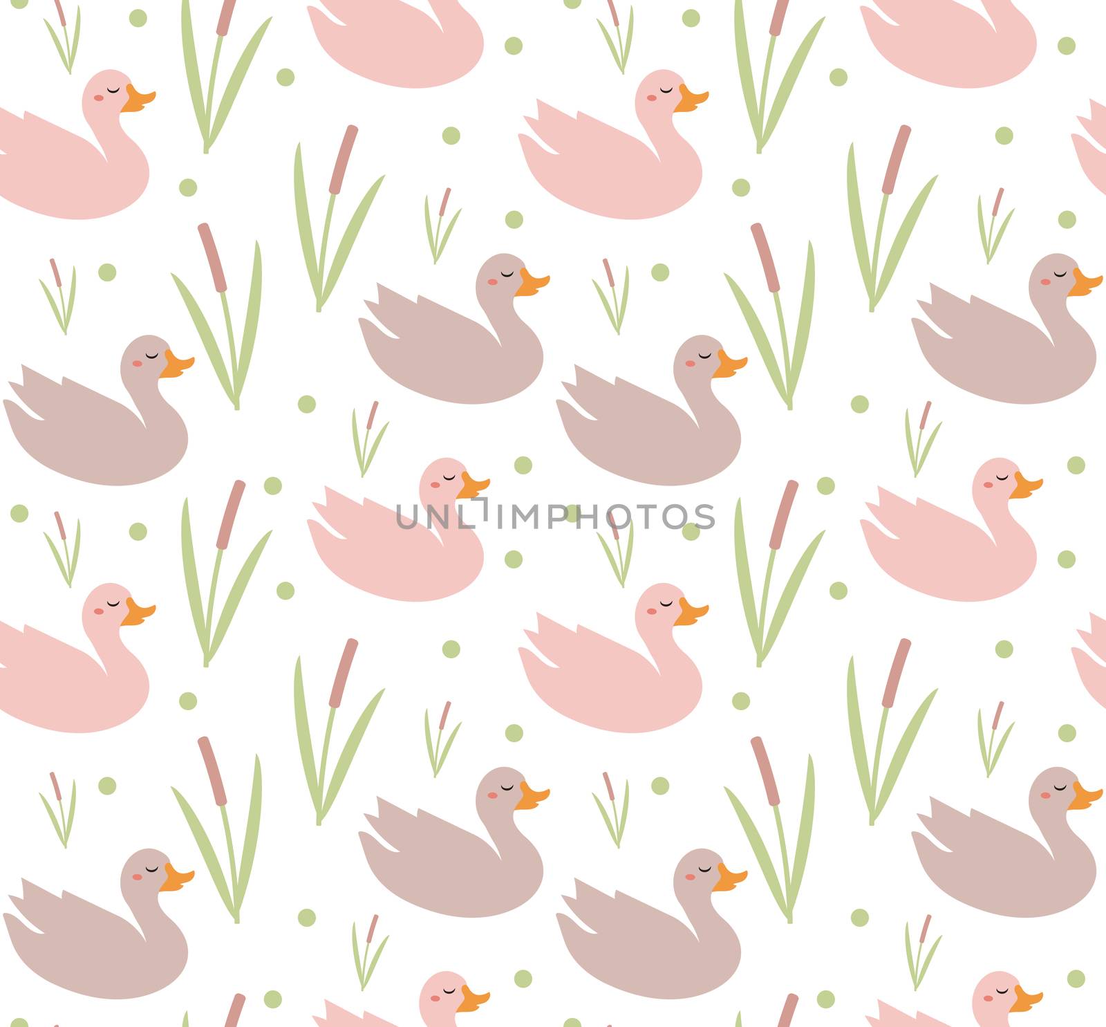 Swans cute seamless pattern. Modern princess swan repetitive texture. Holiday endless background, backdrop. illustration. by lucia_fox