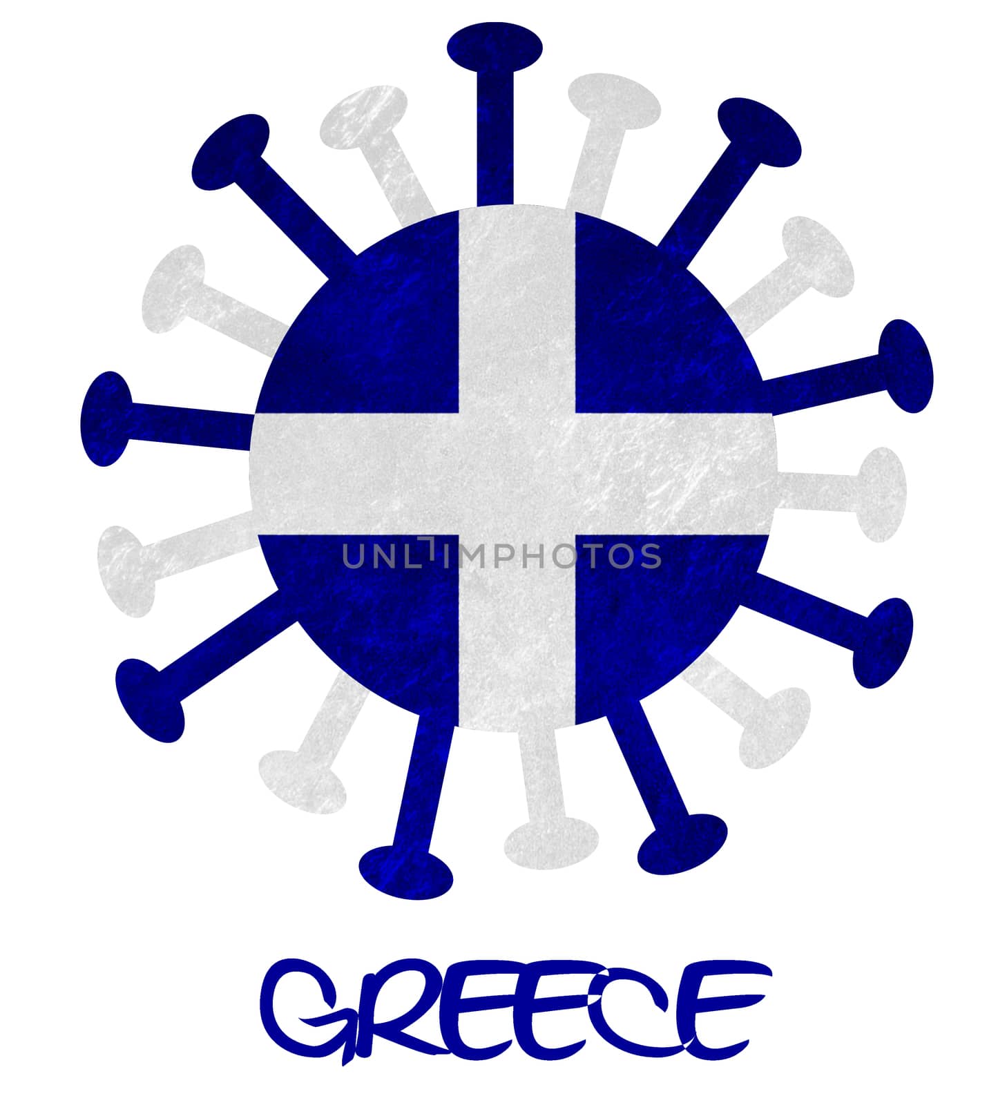 The Greek national flag with corona virus or bacteria by michaklootwijk