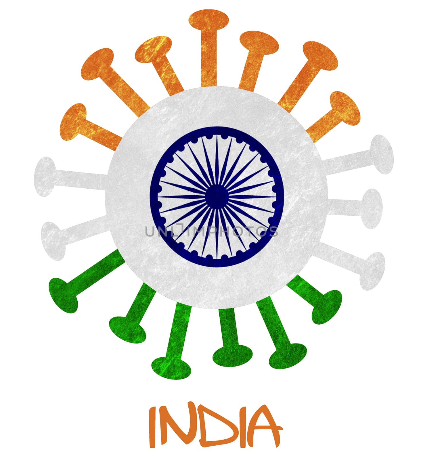The Indian national flag with corona virus or bacteria by michaklootwijk