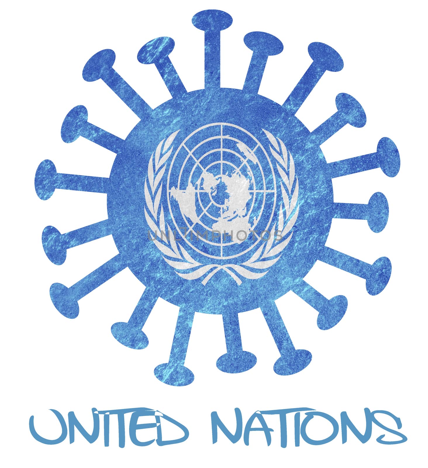 The flag of the United Nations with corona virus or bacteria by michaklootwijk