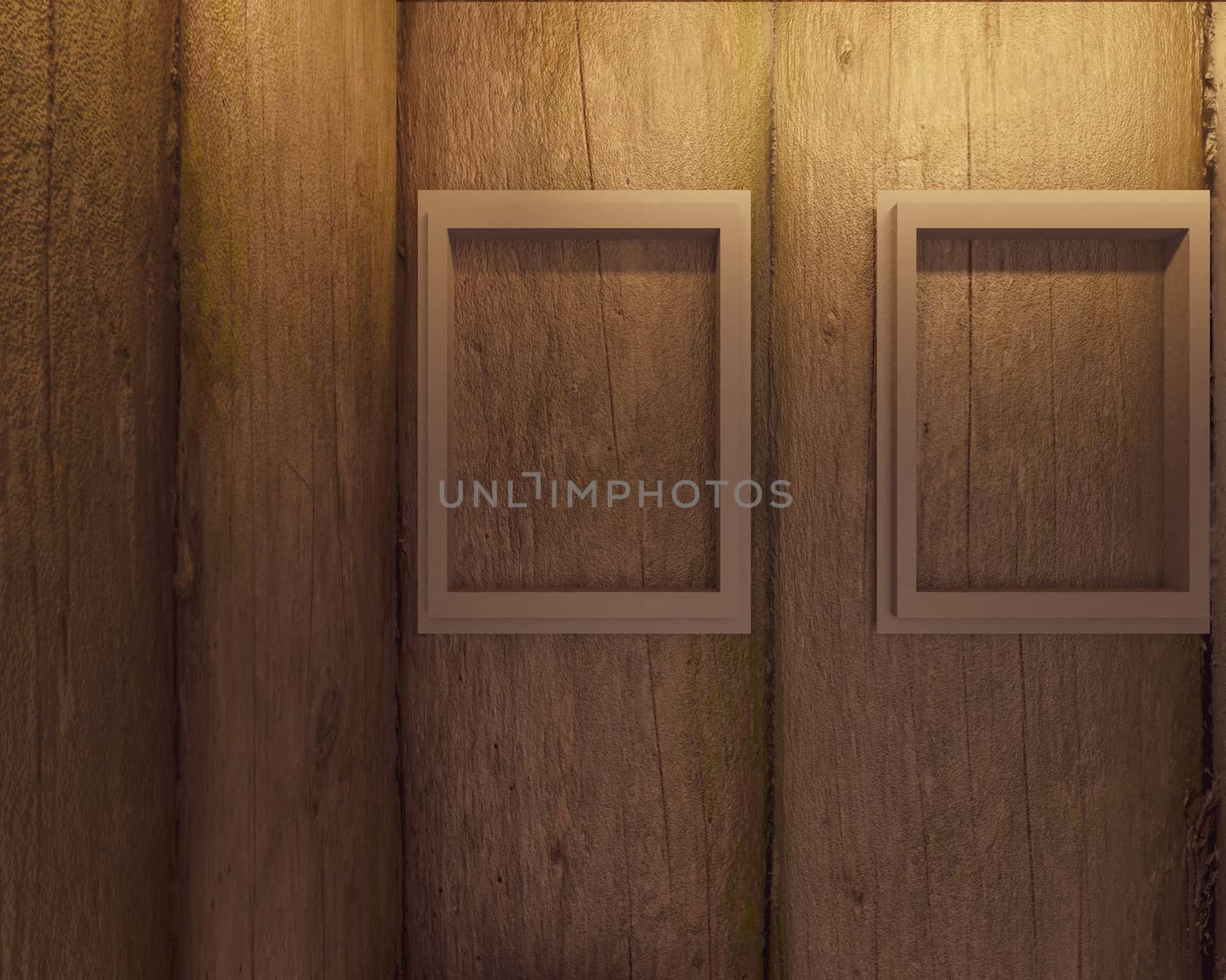 small room 3d render design with wooden wall and warm light by pickaalo