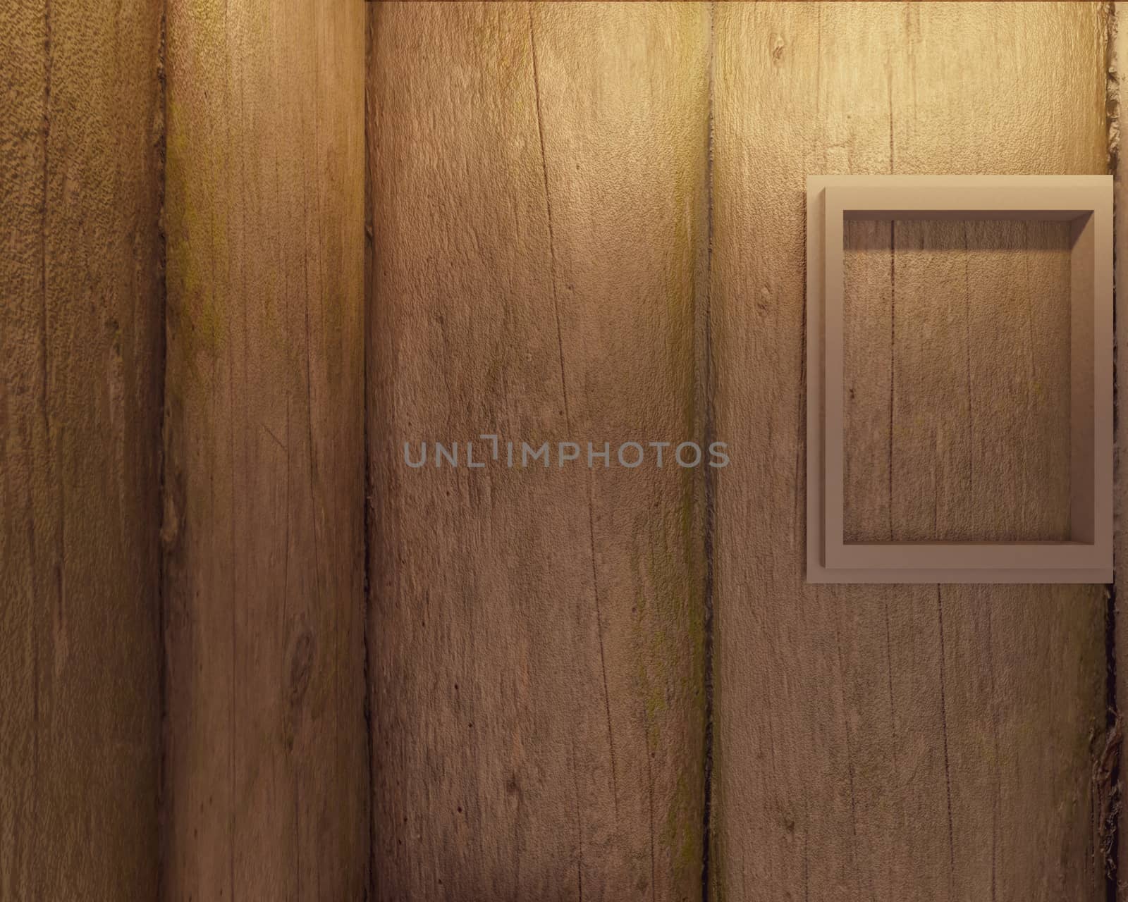 small room 3d render design with wooden wall and warm light with shelv decoration 