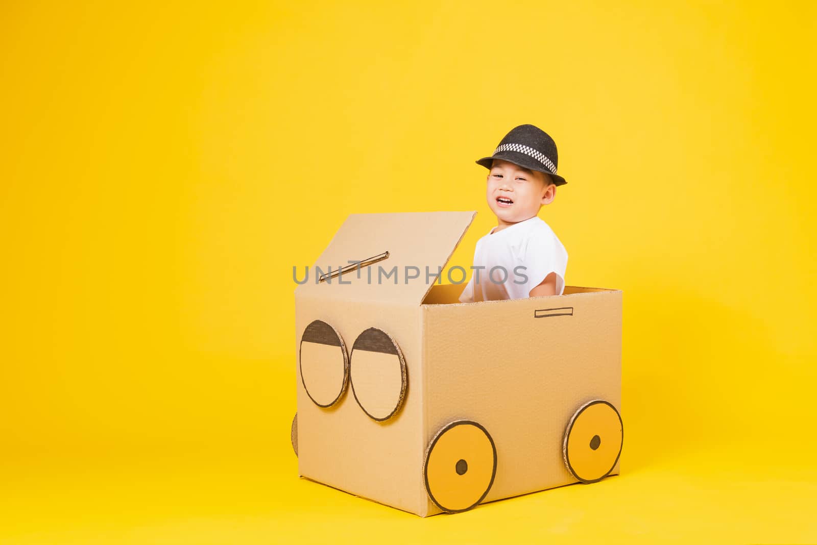 little children boy smile so happy driving car creative by cardb by Sorapop