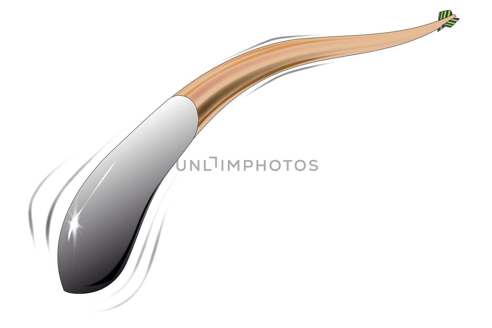 A arrow in flight, bending as it goes, isolatted on a white background.