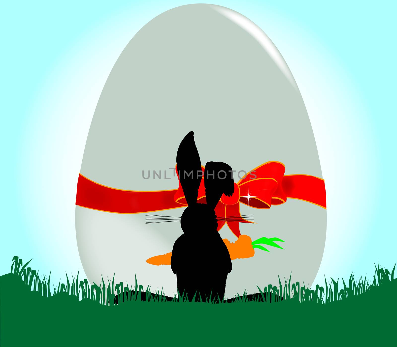 An amazed rabbit confronted by a giant Easter egg