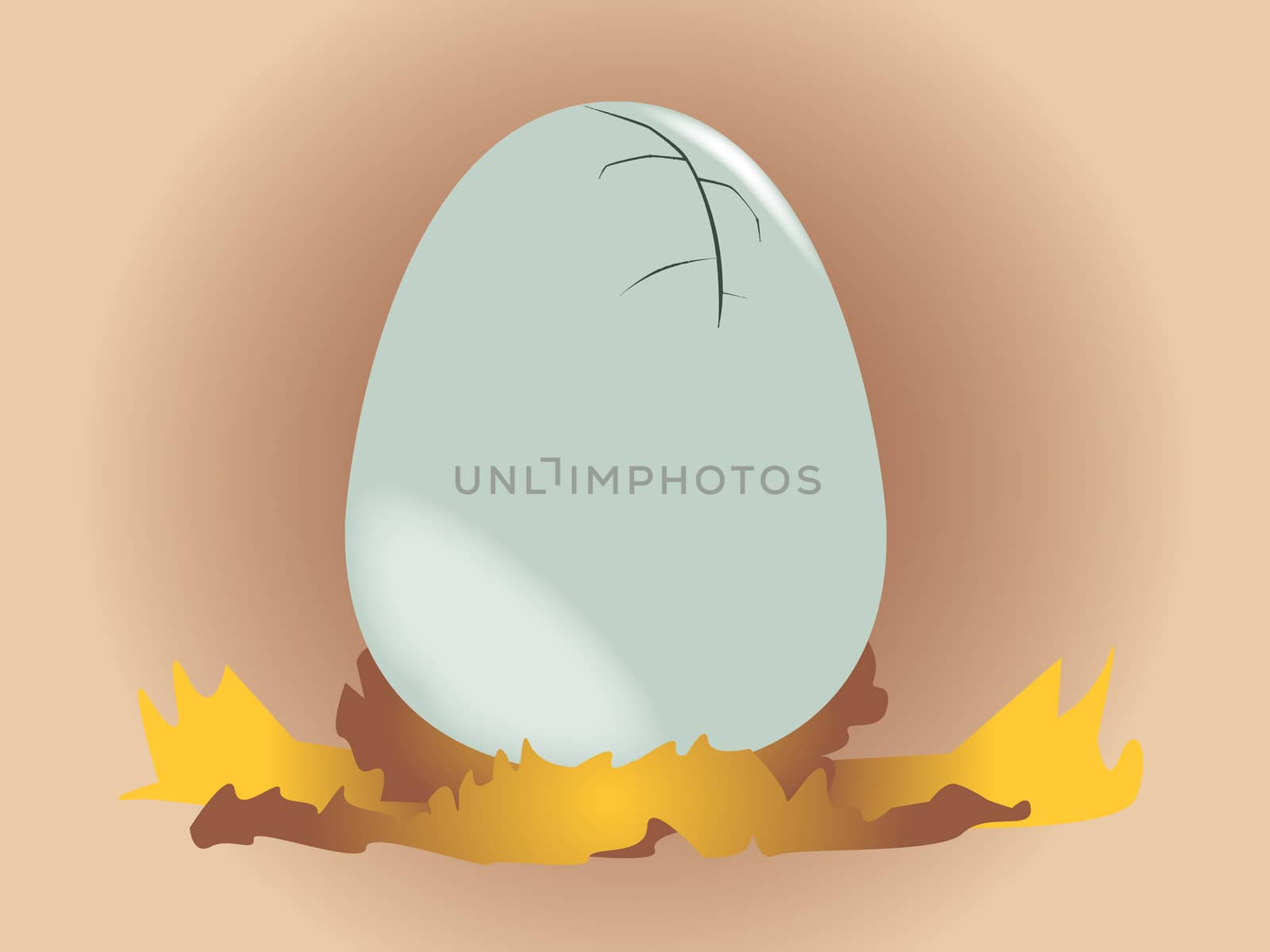 A large blue egg about to hatch with signs of the shell cracking.