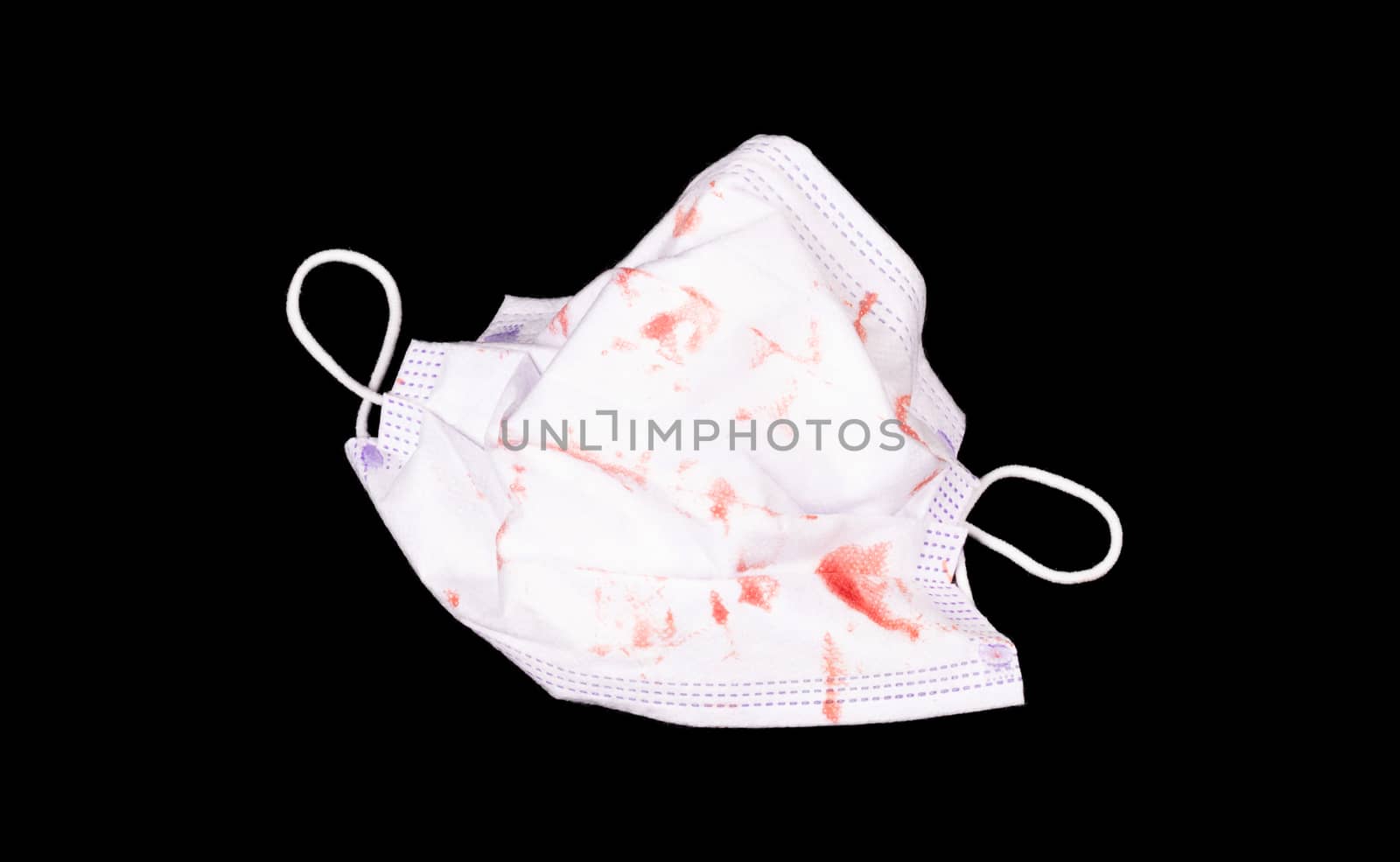 Bloody white mask for doctor, isolated on black background