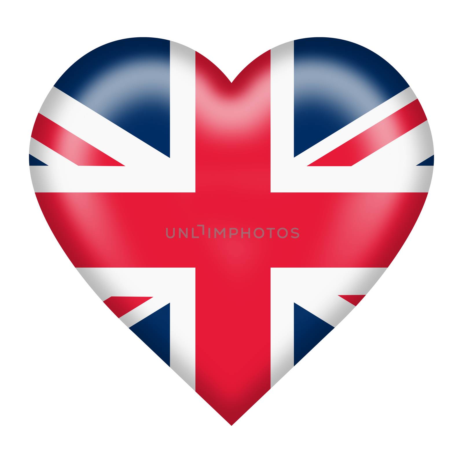 A union flag heart button isolated on white with clipping path