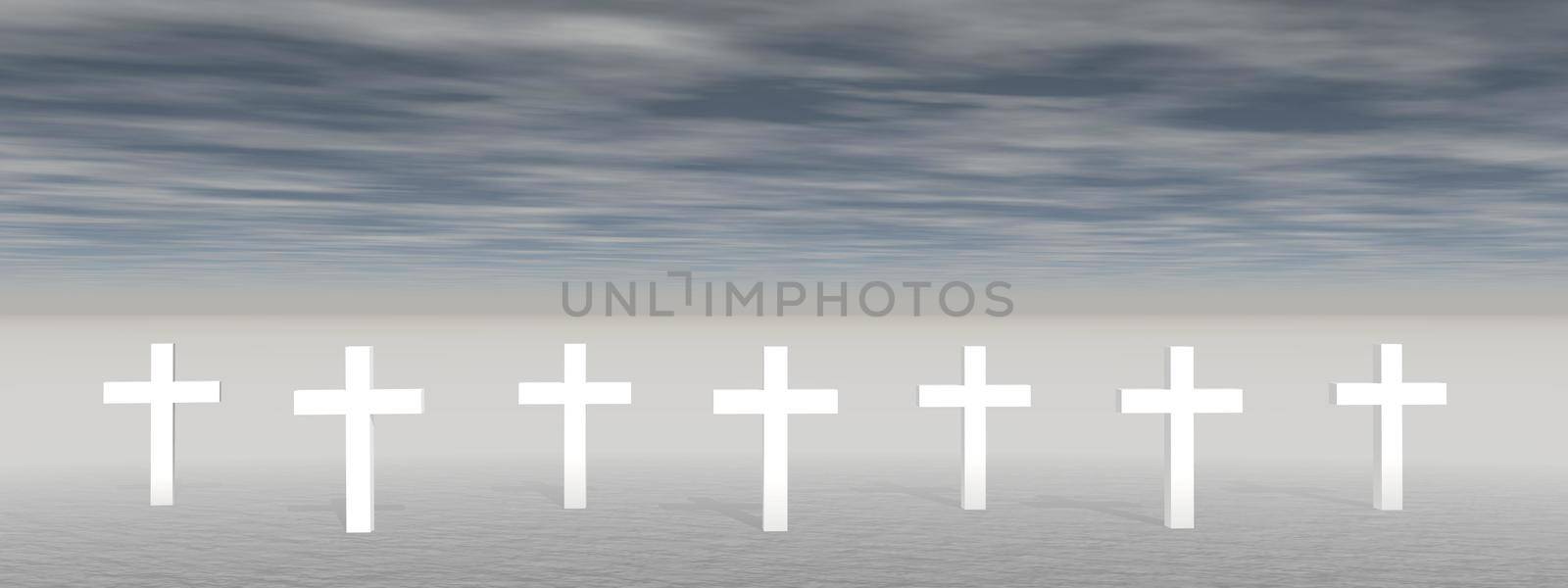 cross on clouds background and sky - 3D rendering