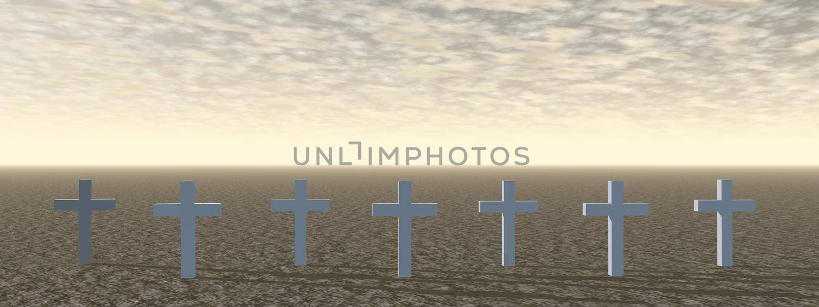 cross on clouds background and sky - 3D rendering