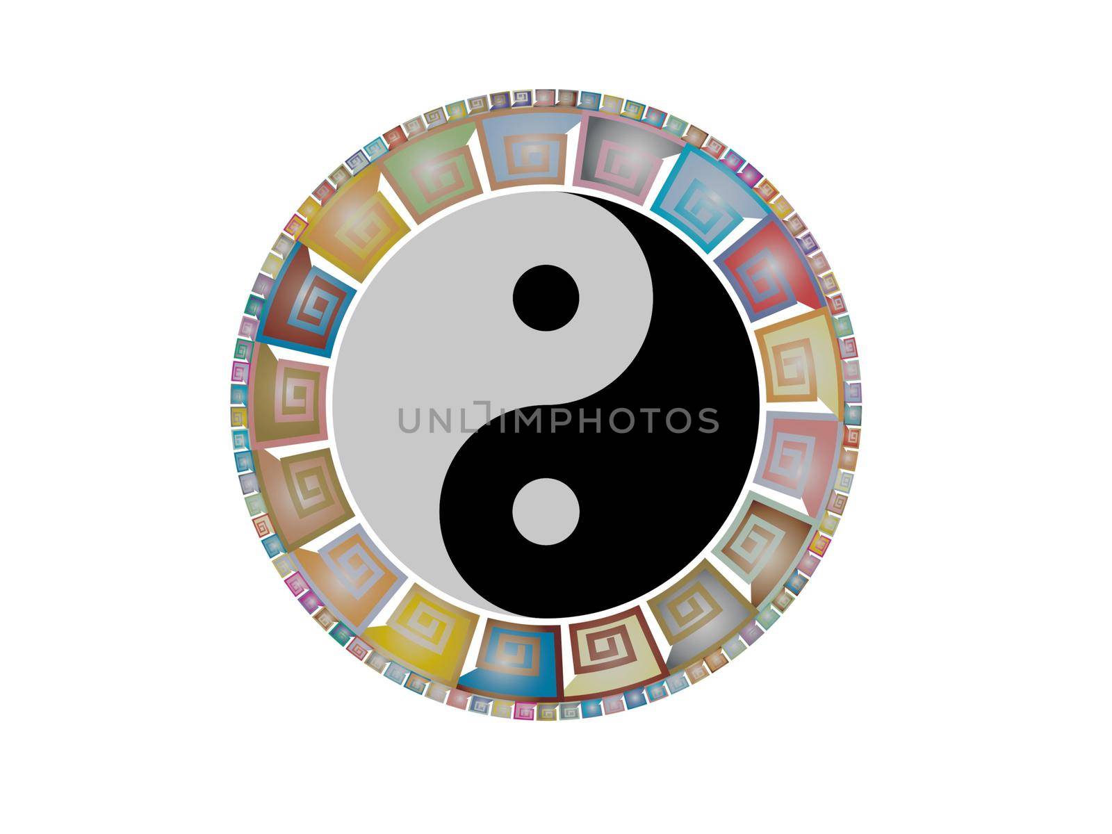 very beautiful yin yang mandala on white background - 3d rendering by mariephotos