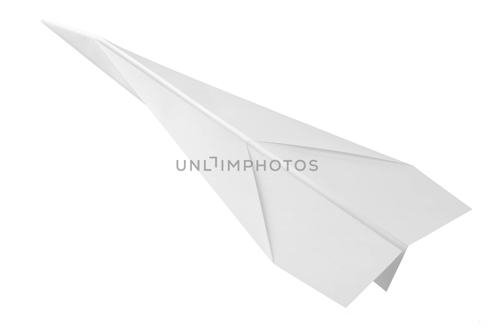 A white paper dart plane from above isolated on white with clipping path