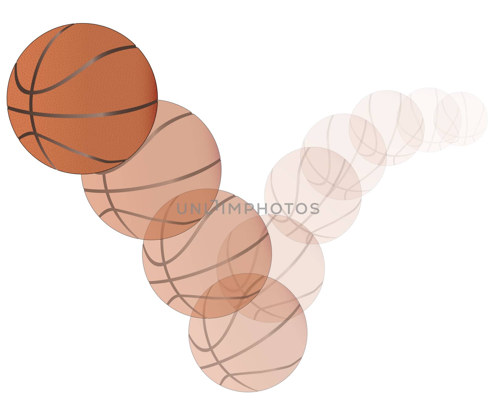A large bouncing backetball isolated on a white background.
