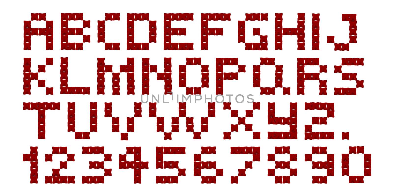 A cross stitch alphabet and numbers on a white background.