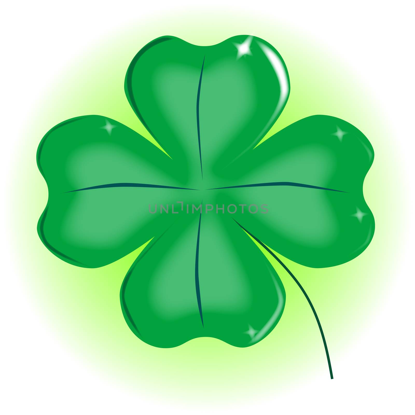 A very lucky green Irish 4 leaf shamrock over white.