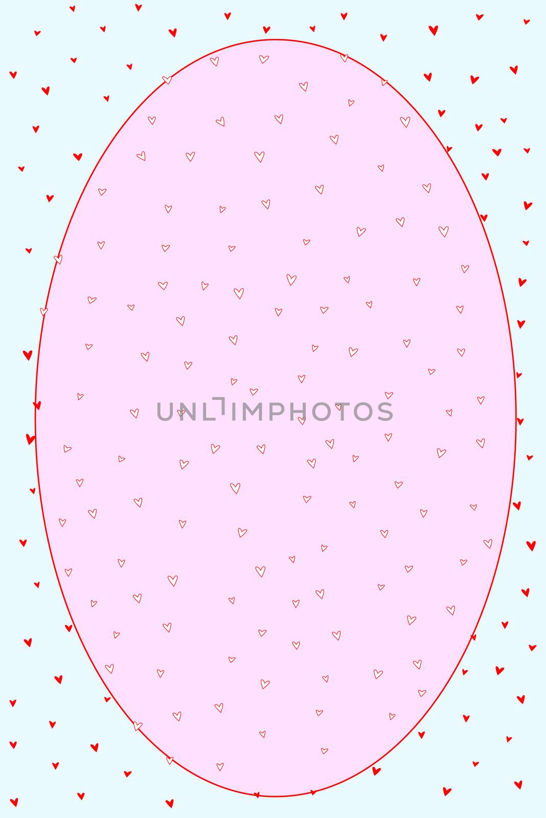 An oval romantic background with hearts of red and white.