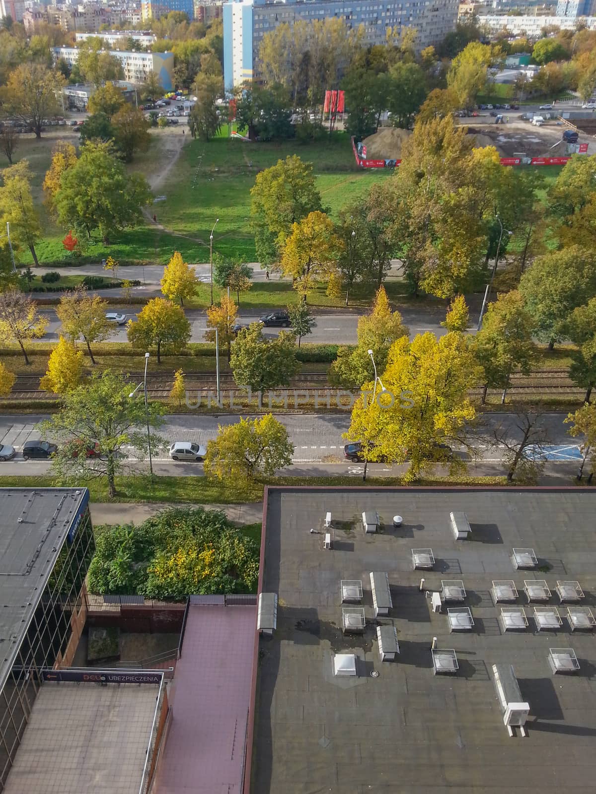 Look from viewpoint to Wroclaw streets at autumn