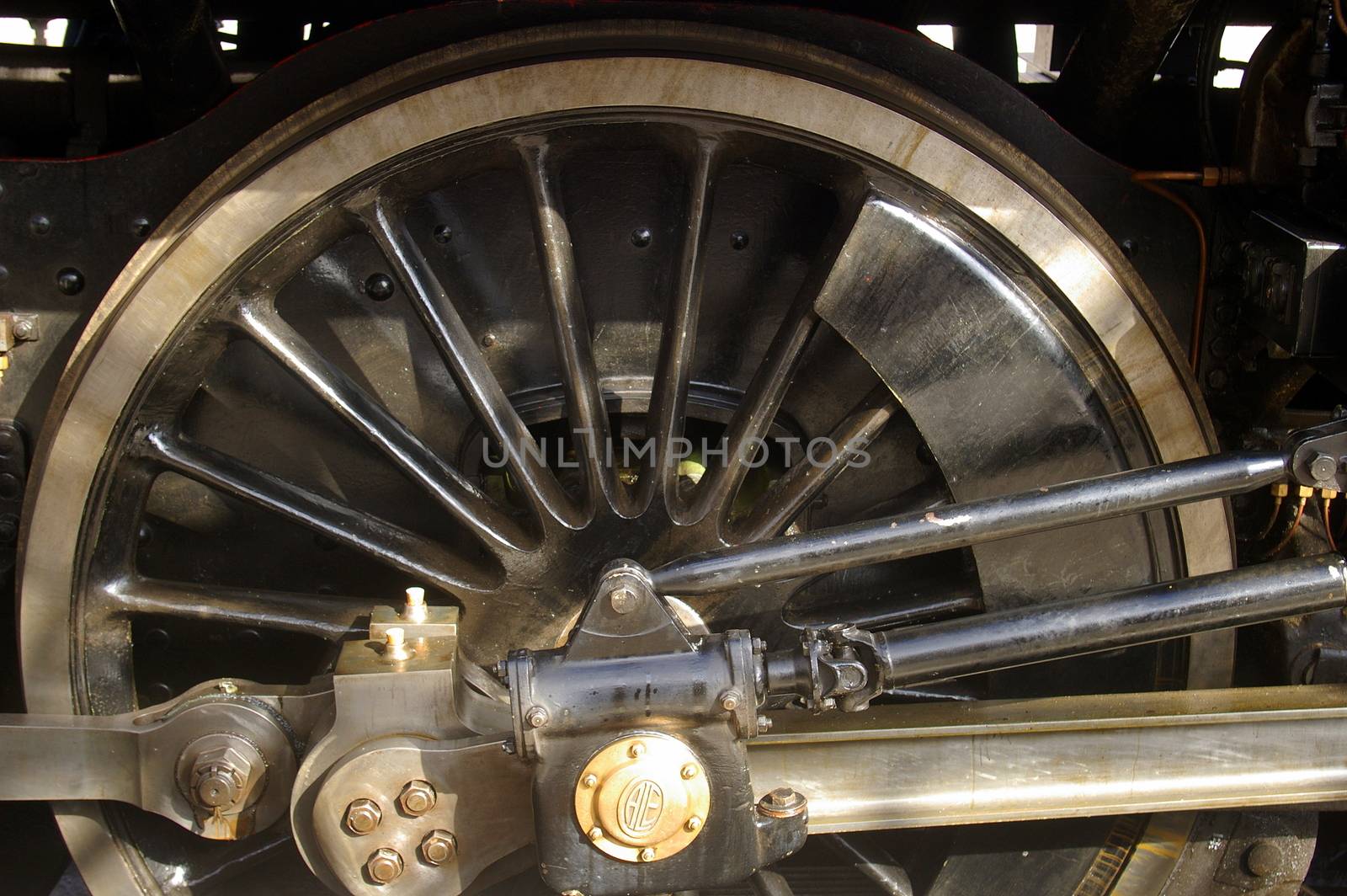 Wheel assembly on a powerful steam locomotive